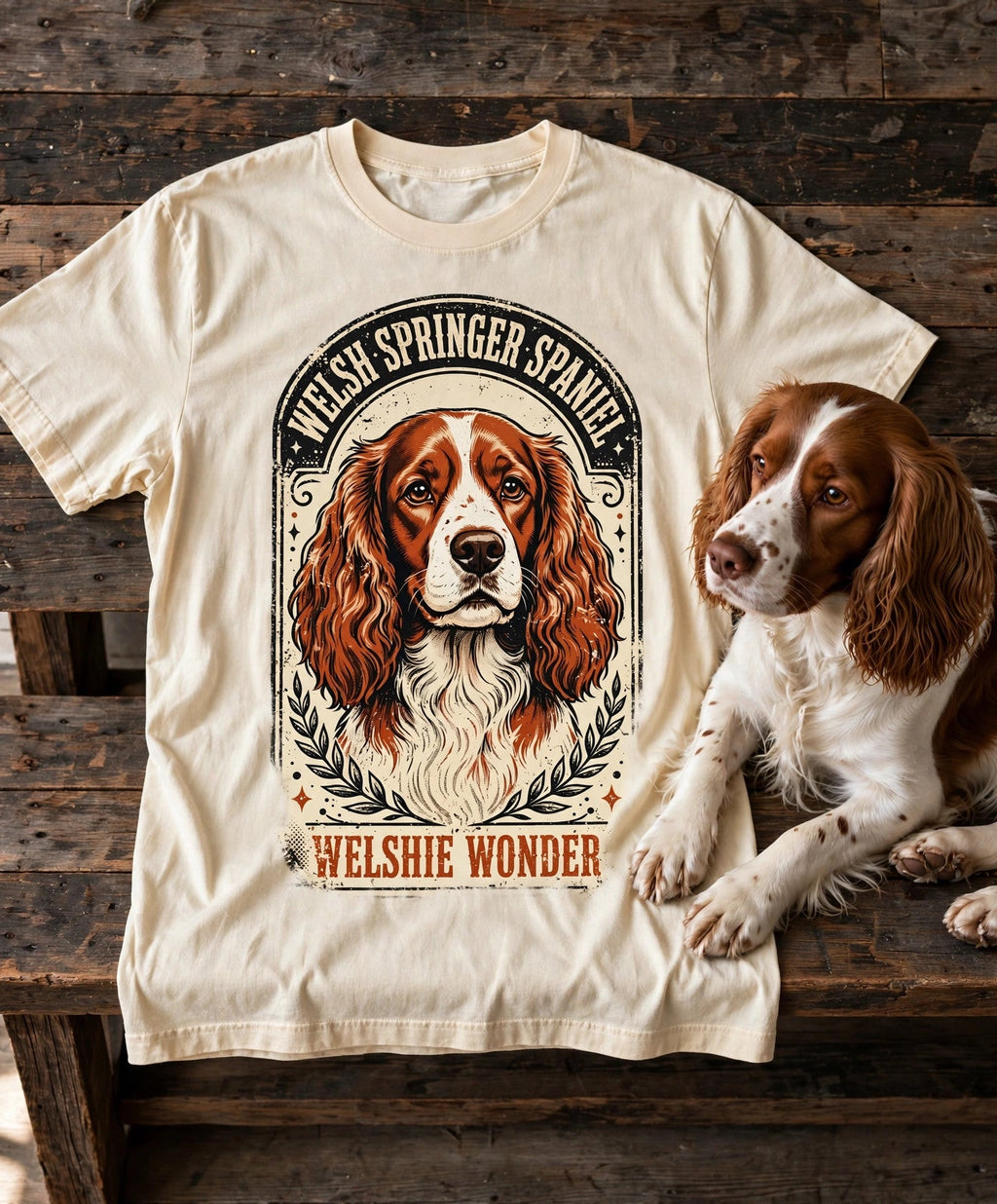 'Welshie Wonder' Welsh Springer Spaniel T-Shirt in Butter