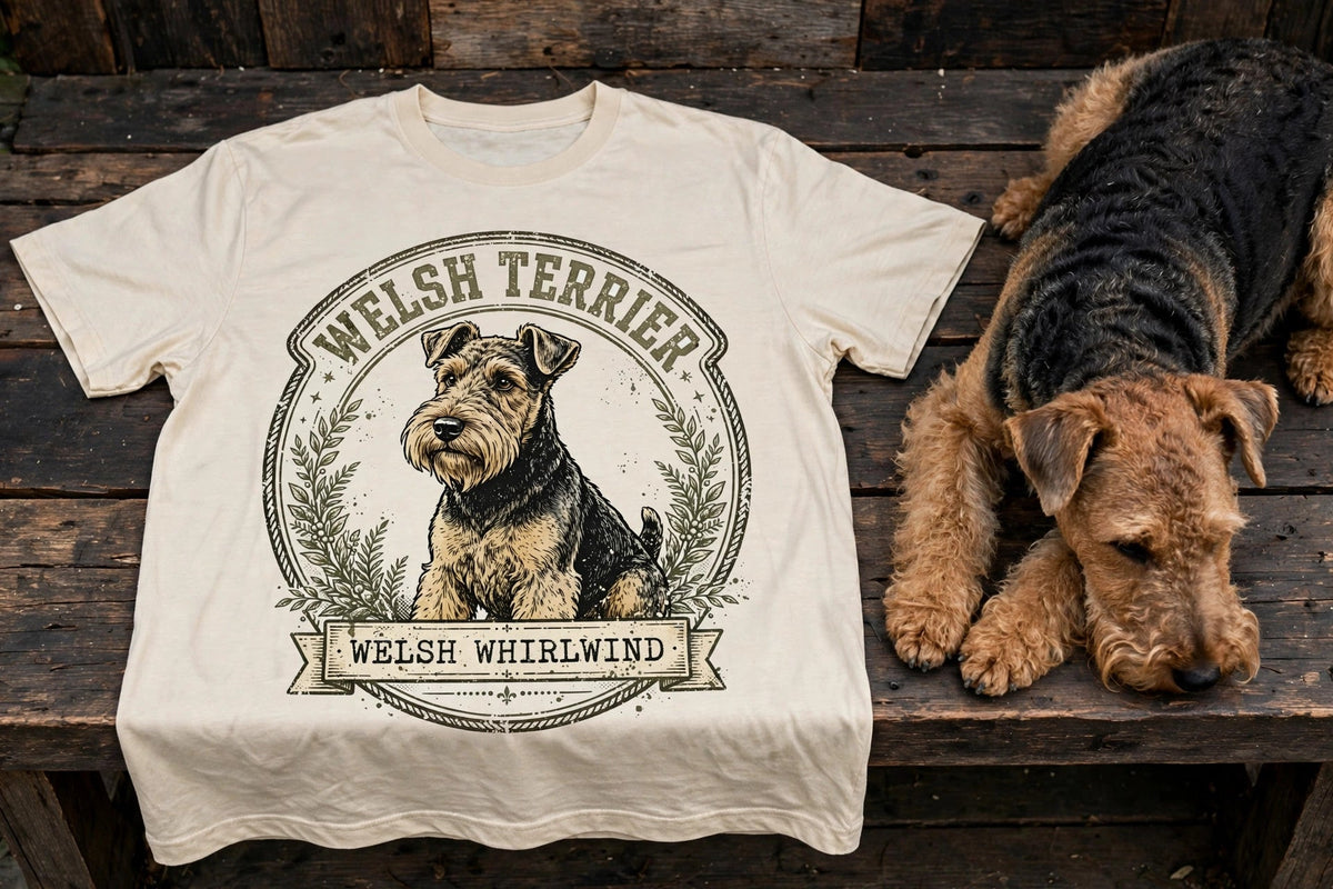 'Welsh Whirlwind' Welsh Terrier T-Shirt in Butter