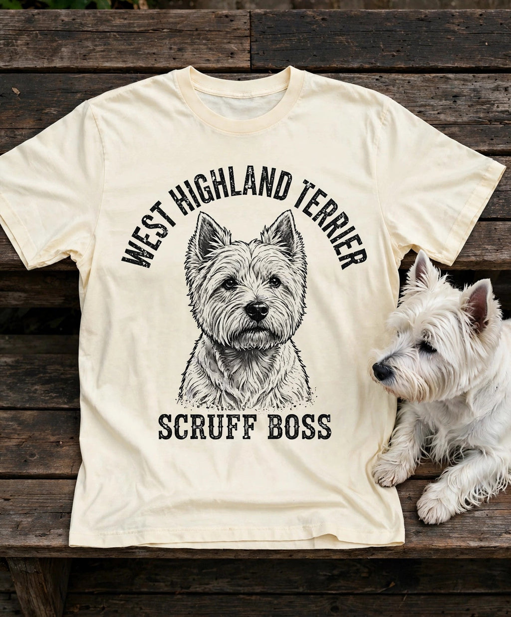 'Scruff Boss' West Highland Terrier T-Shirt in Butter