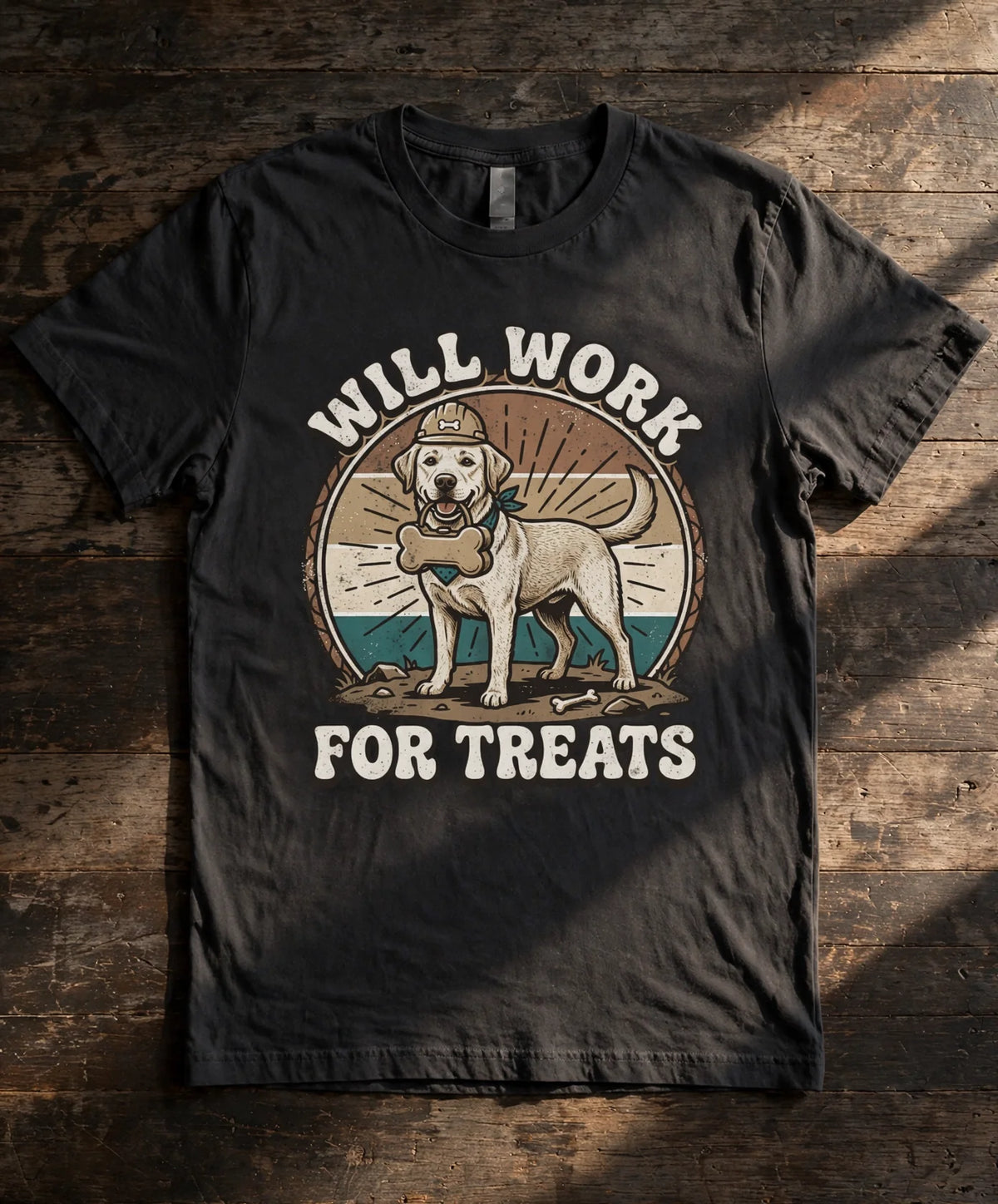 Will Work for Treats Labrador Tee - Pepper flat lay