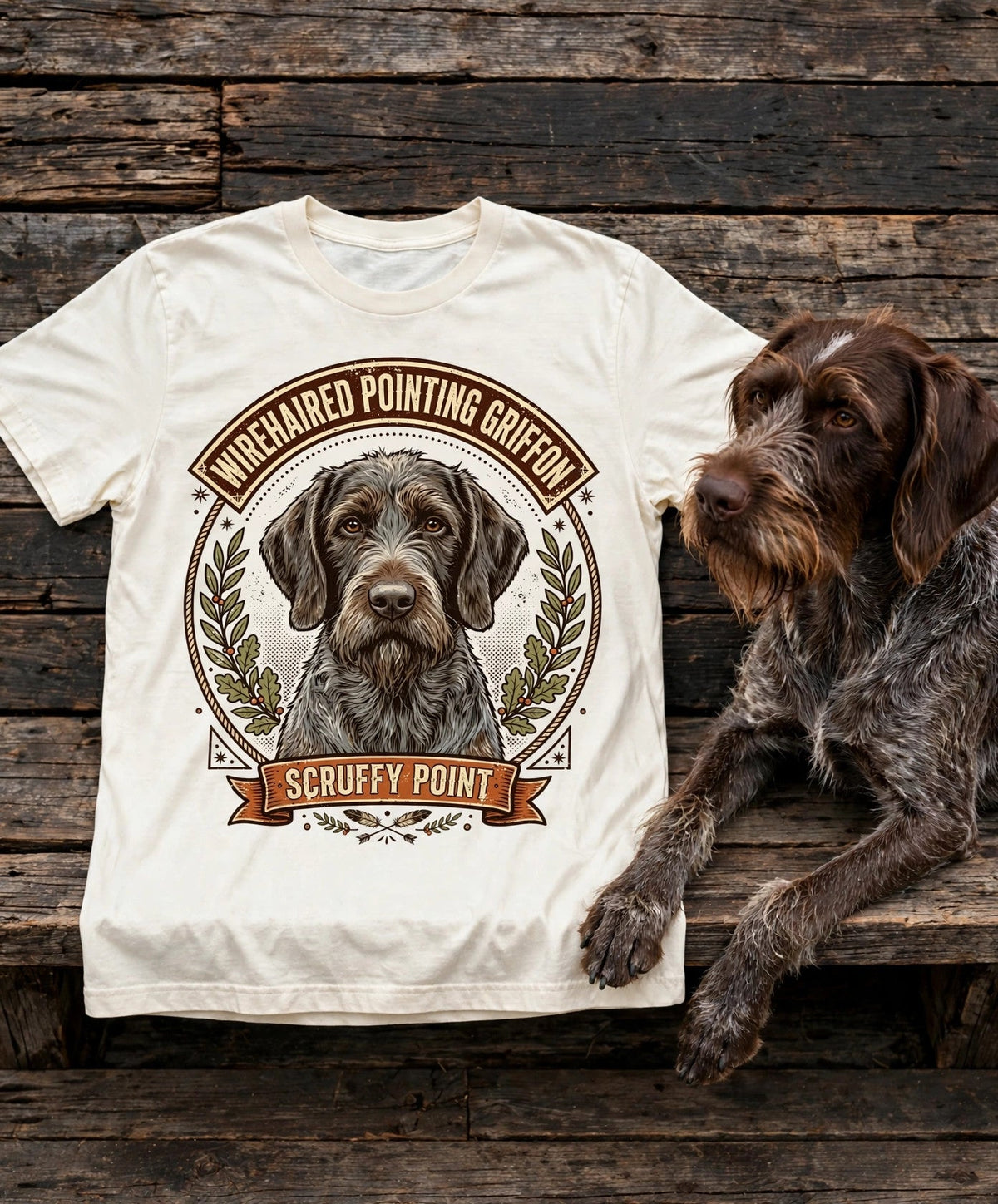 'Scruffy Point' Wirehaired Pointing Griffon T-Shirt in Butter