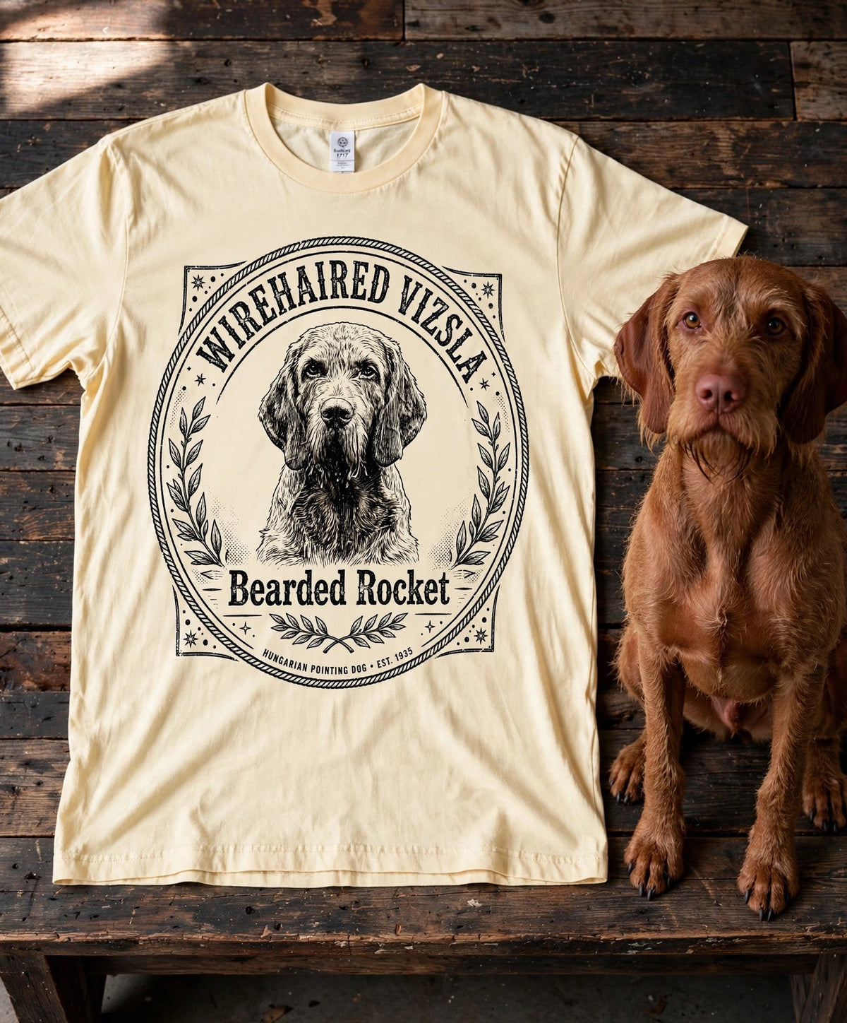 Wirehaired Vizsla Bearded Rocket Tee — Comfort Colors fabric detail