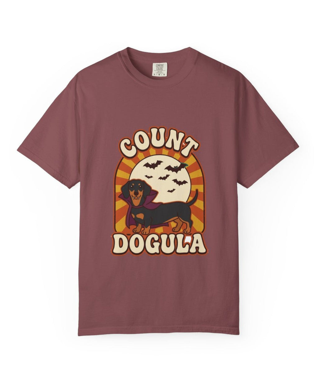 Dachshund Count Dogula Halloween Tee - Brick