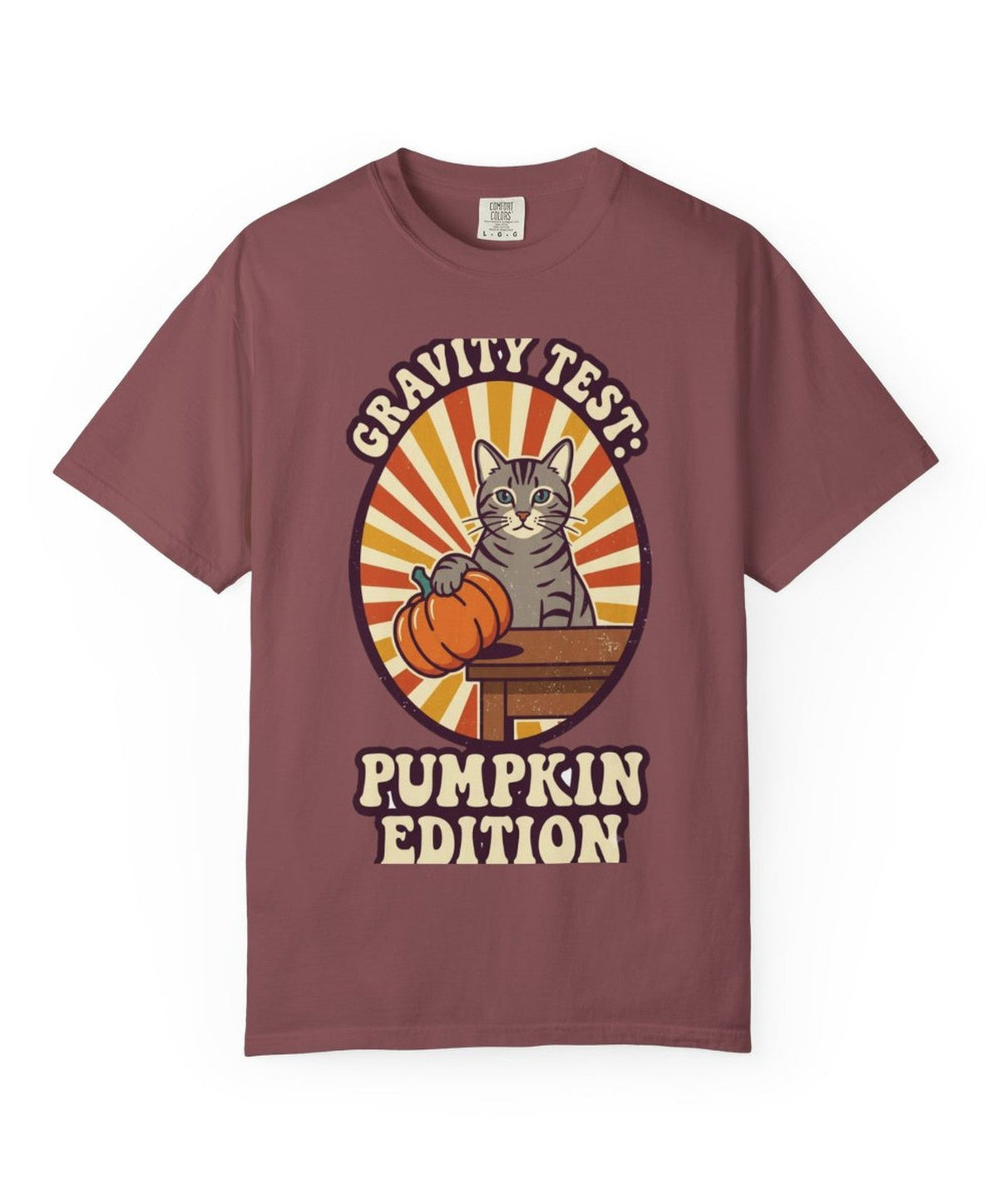 Cat Gravity Test Pumpkin Edition Halloween Tee - Brick Mockup