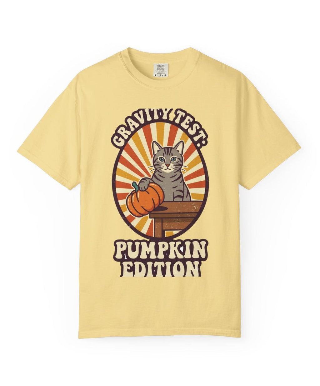 Cat Gravity Test Pumpkin Edition Halloween Tee - Butter Mockup