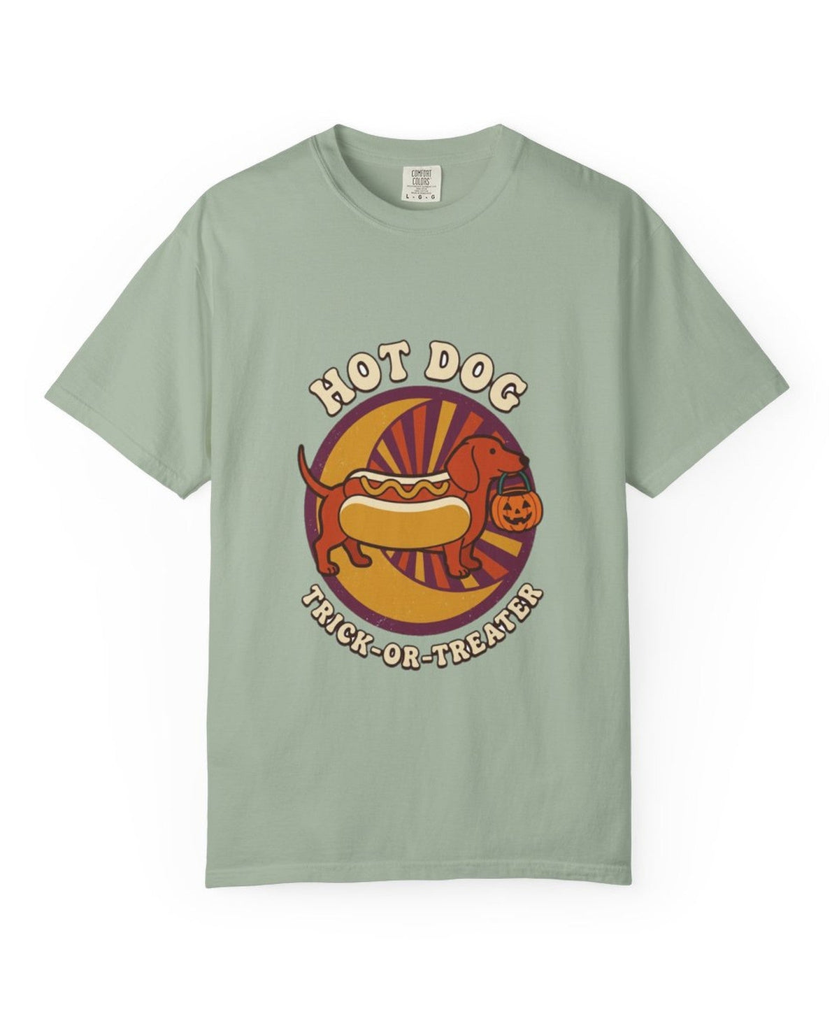Dachshund Hot Dog Trick-or-Treater Halloween Tee - Bay