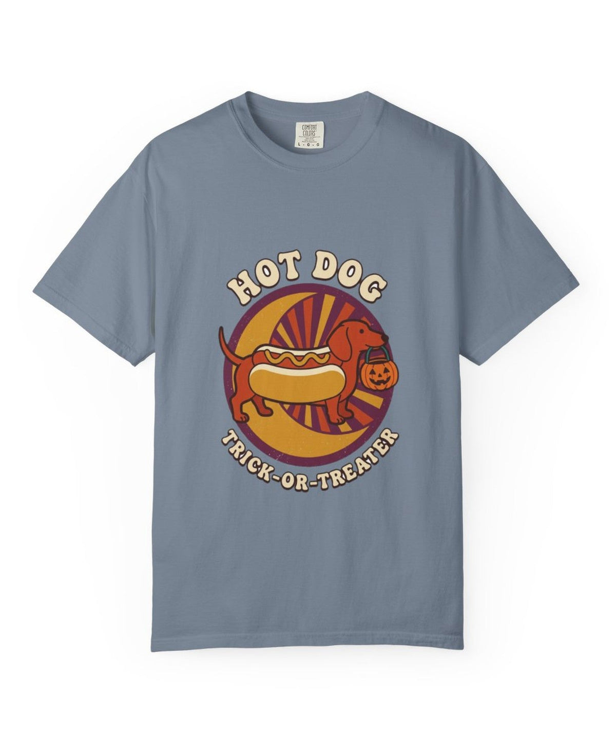 Dachshund Hot Dog Trick-or-Treater Halloween Tee - Blue Jean