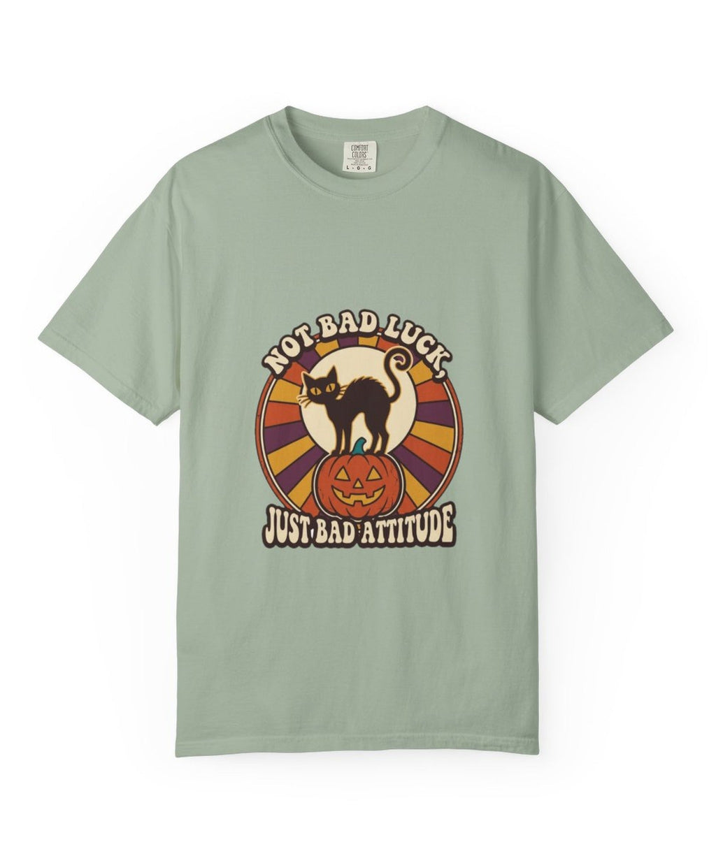 'Not Bad Luck, Just Bad Attitude' Black Cat Halloween T-Shirt — alternate view