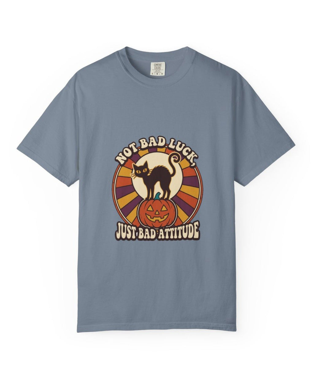 'Not Bad Luck, Just Bad Attitude' Black Cat Halloween T-Shirt — alternate view