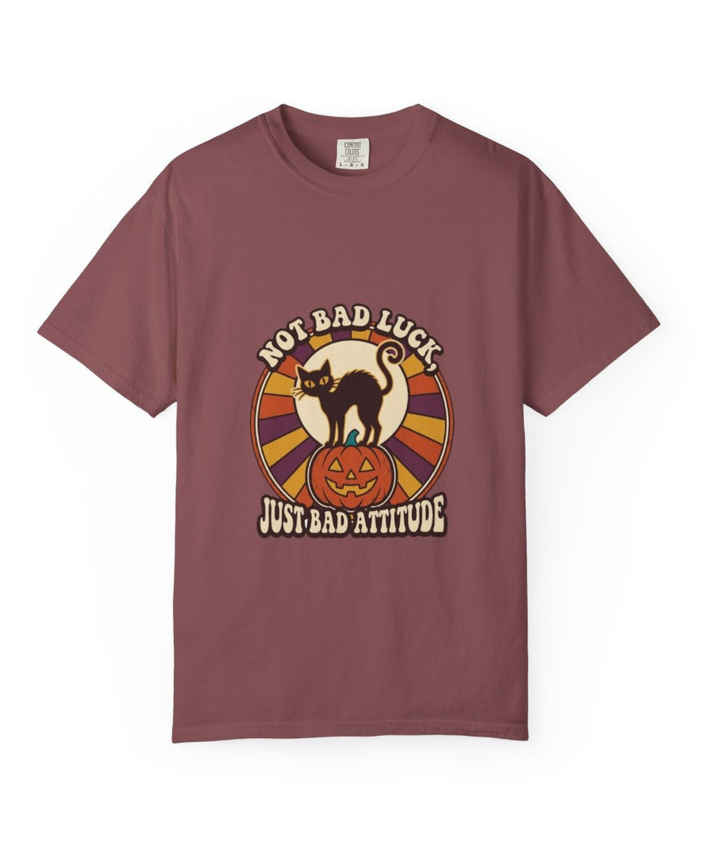 'Not Bad Luck, Just Bad Attitude' Black Cat Halloween T-Shirt — alternate view