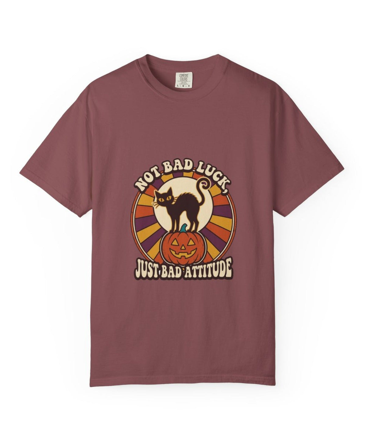 Black Cat Not Bad Luck Just Bad Attitude Halloween Tee - Brick