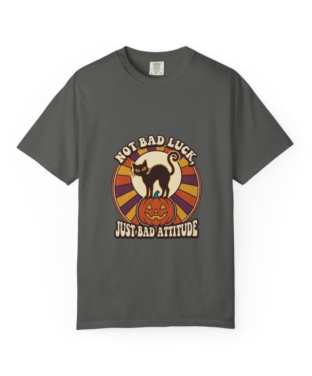 'Not Bad Luck, Just Bad Attitude' Black Cat Halloween T-Shirt — alternate view