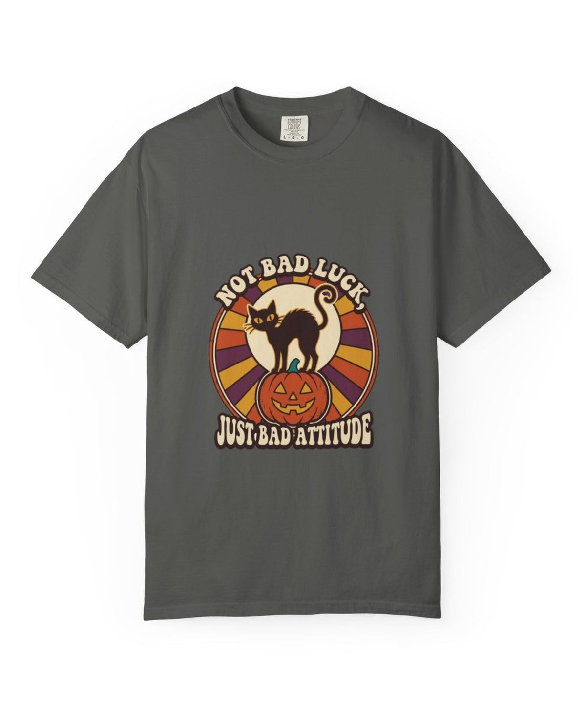 'Not Bad Luck, Just Bad Attitude' Black Cat Halloween T-Shirt — alternate view