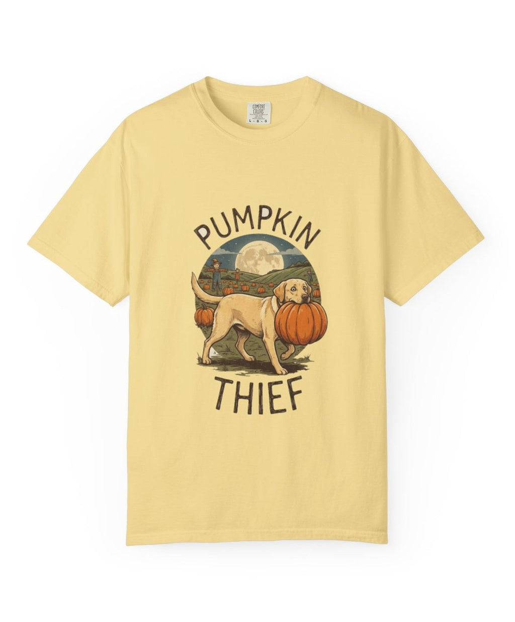 Labrador Pumpkin Thief Pumpkin Patch Halloween Tee - Butter mockup