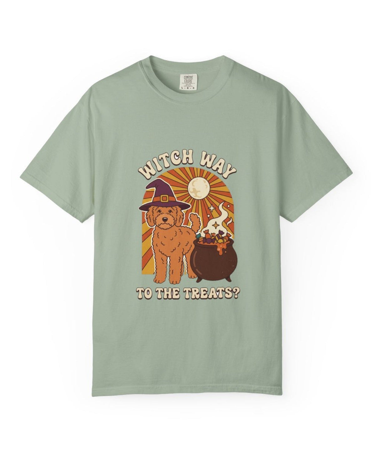 Goldendoodle Witch Way to the Treats Halloween Tee - Bay