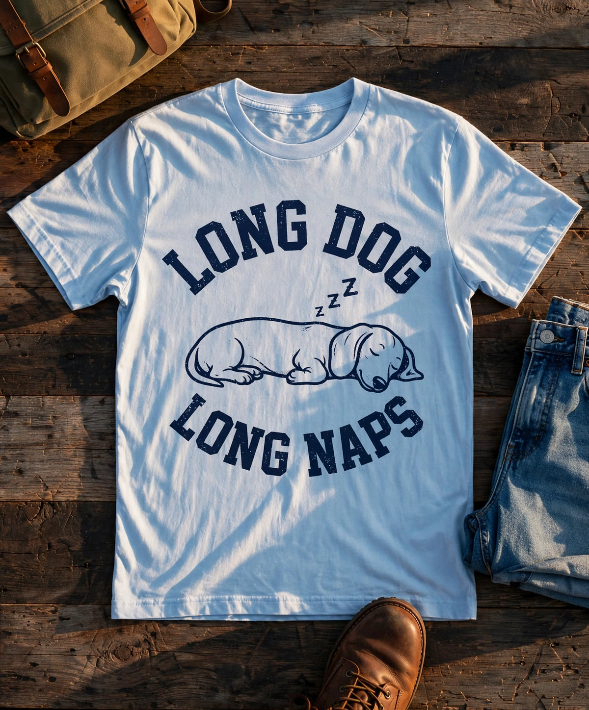 Long Dog, Long Naps Dachshund Tee – Baby Blue