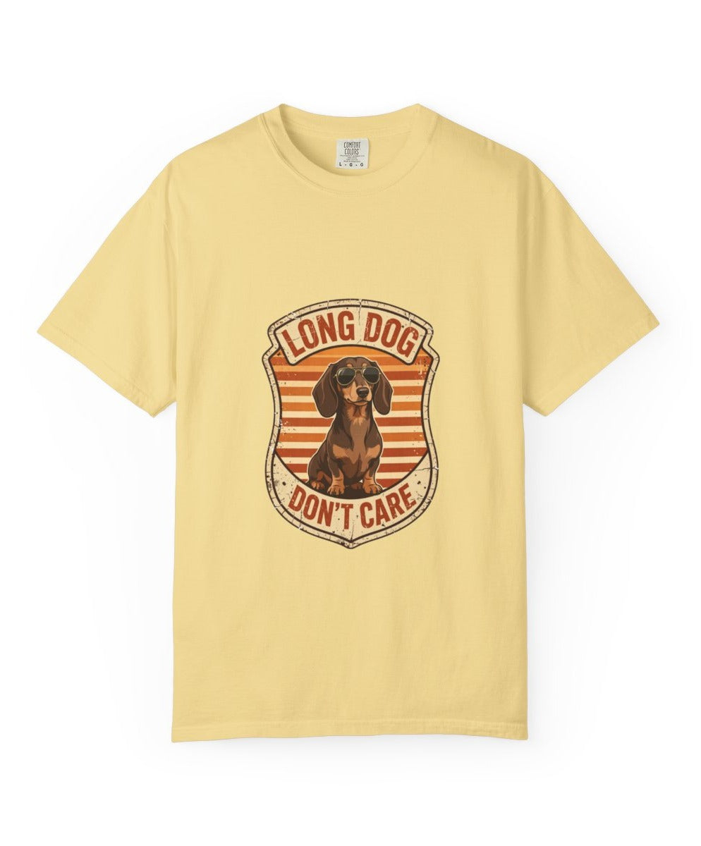 Dachshund Long Dog Don't Care Tee mockup - Butter