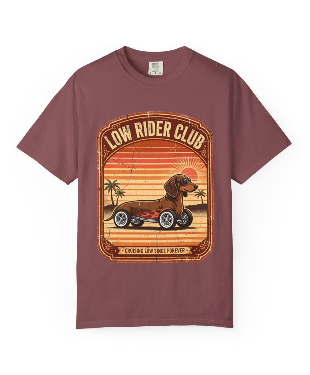 Dachshund Low Rider Club Tee mockup - Brick