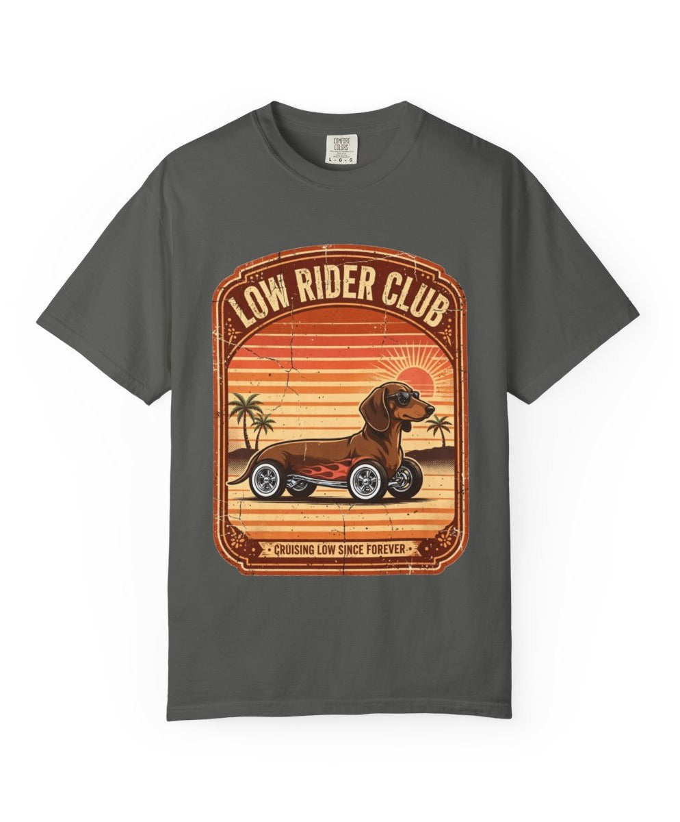 Dachshund Low Rider Club Tee mockup - Pepper