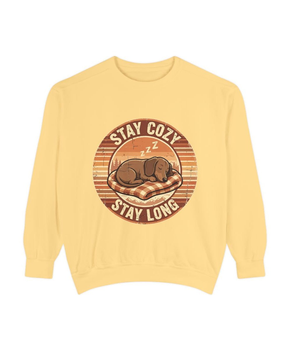 Dachshund Stay Cozy Stay Long Sweatshirt mockup - Butter