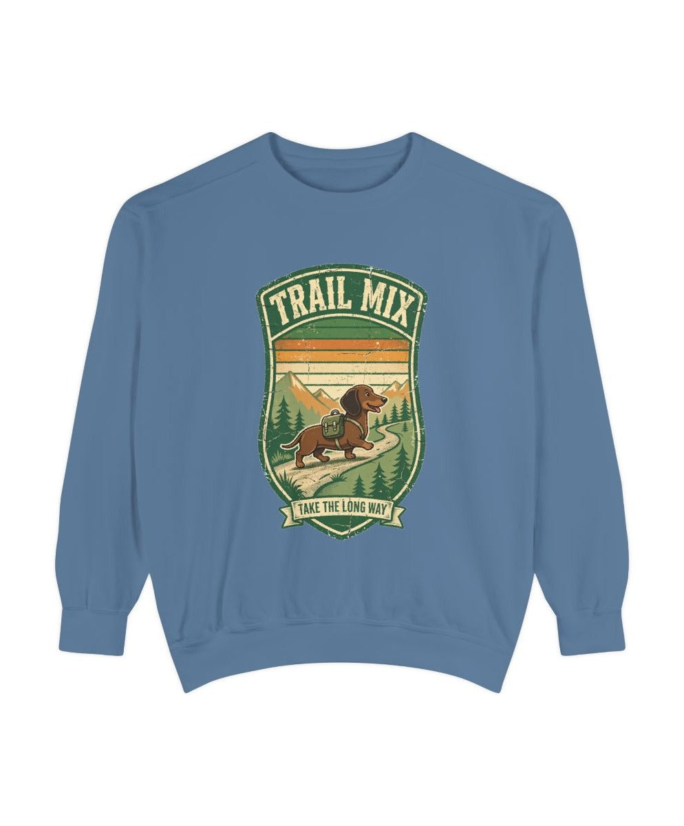 Dachshund Trail Mix Sweatshirt mockup - Blue Jean