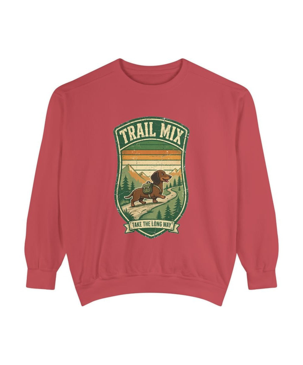 Dachshund Trail Mix Sweatshirt mockup - Crimson