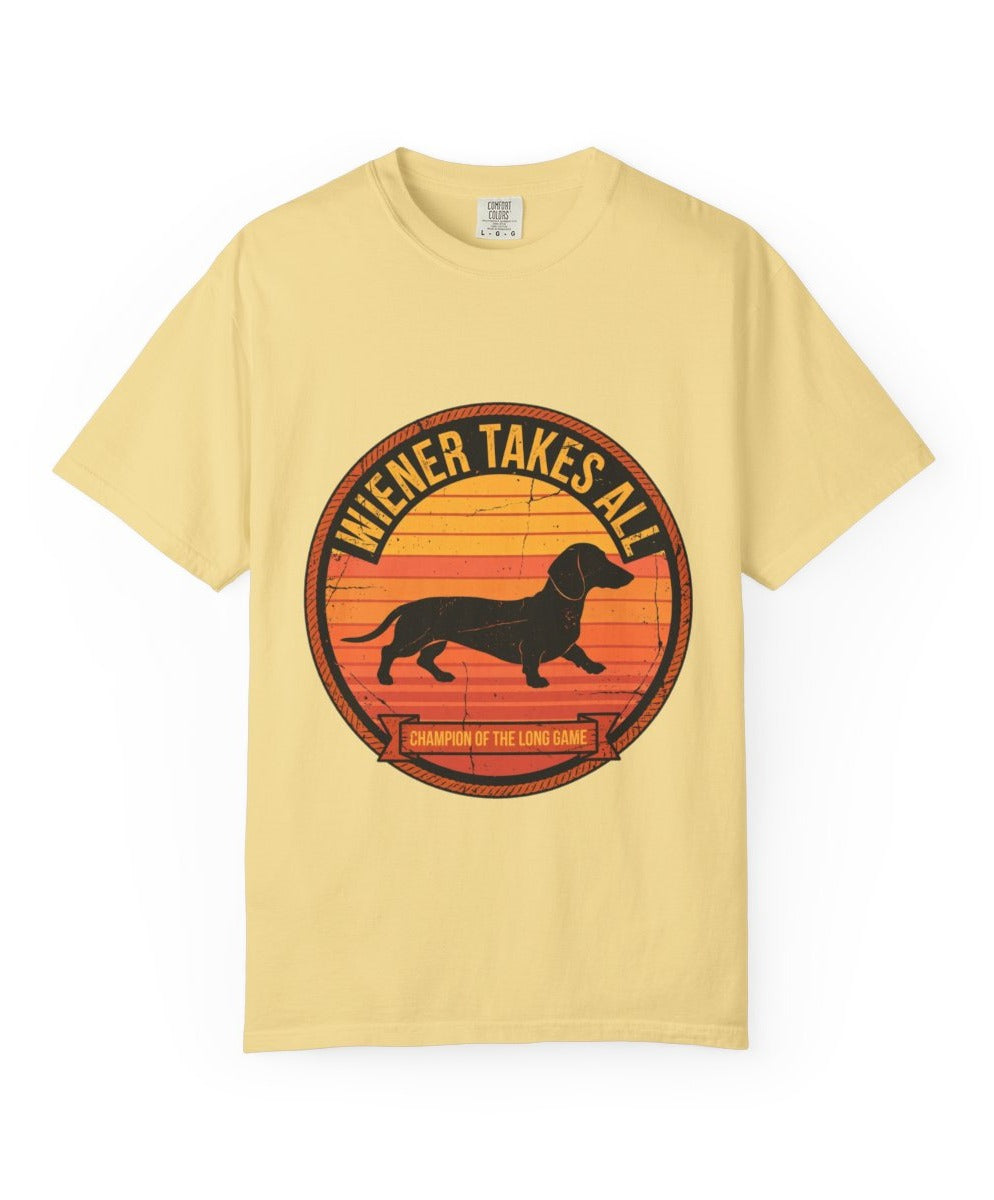 Dachshund Wiener Takes All Tee mockup - Butter