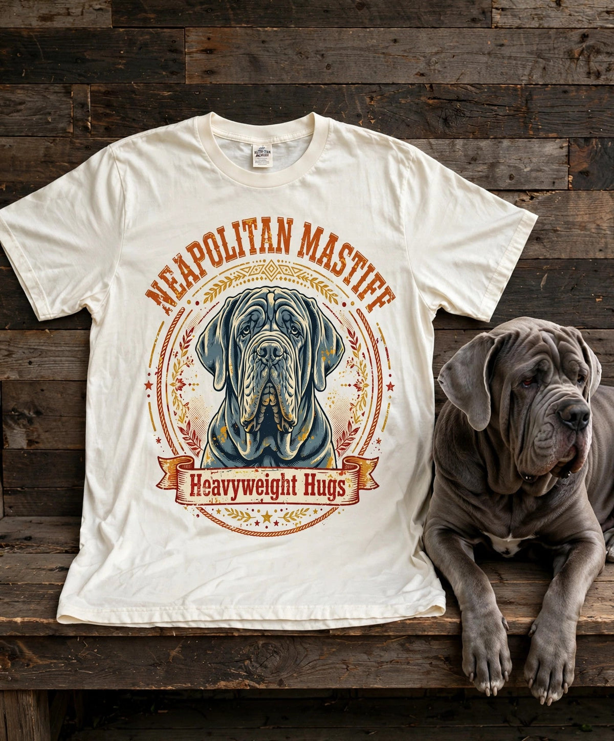 Neapolitan Mastiff Heavyweight Hugs Tee — Comfort Colors fabric detail
