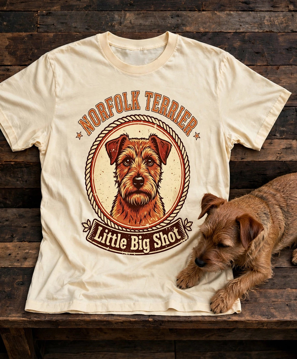 'Little Big Shot' Norfolk Terrier T-Shirt in Butter