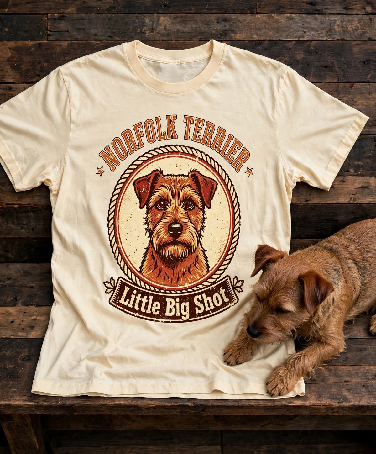 'Little Big Shot' Norfolk Terrier T-Shirt in Butter