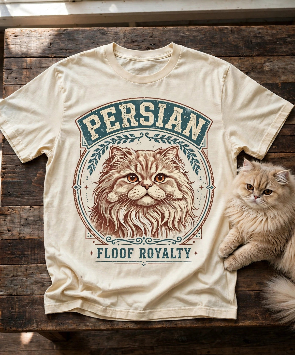 'Floof Royalty' Persian T-Shirt in Butter