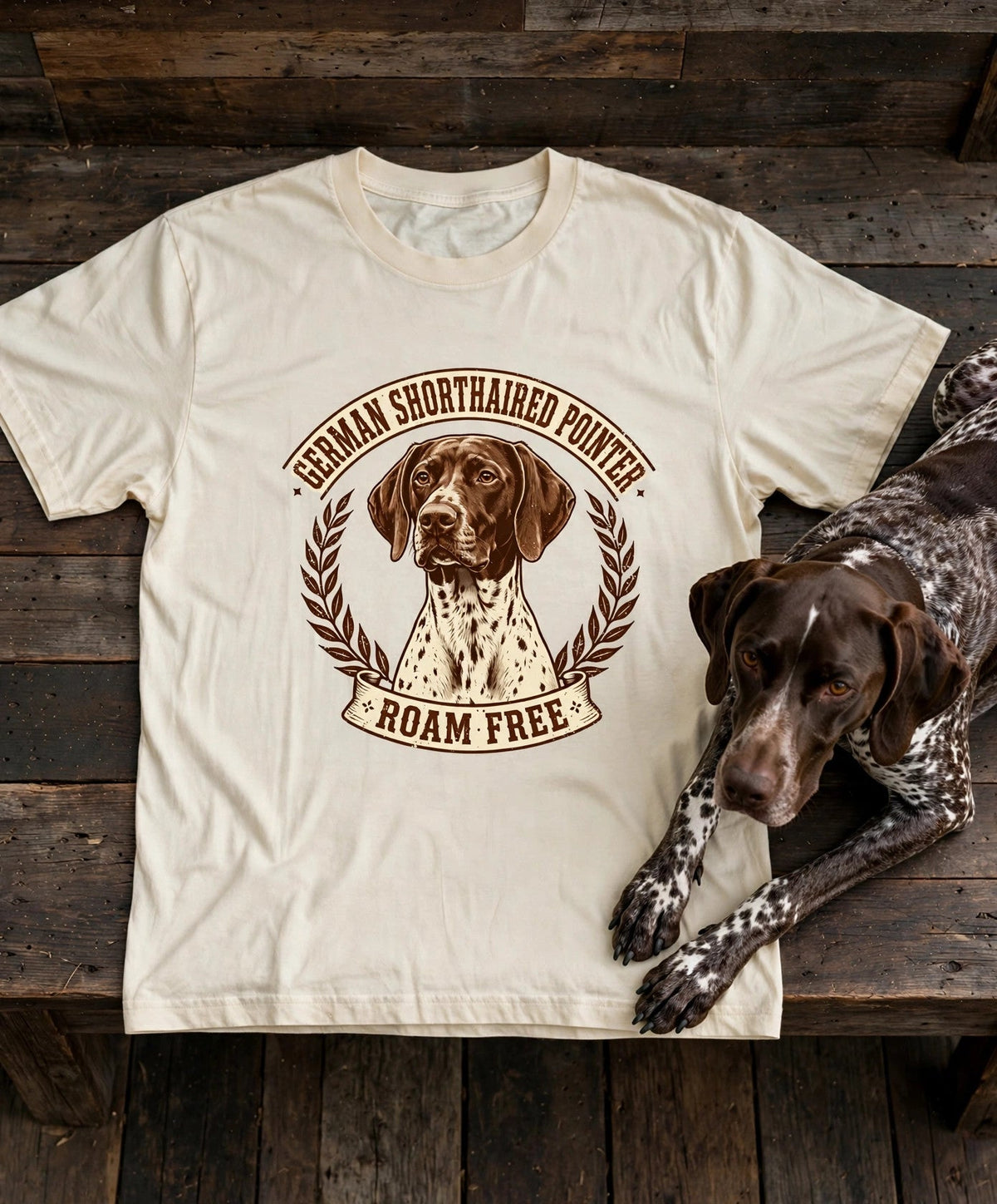 'Roam Free German Shorthaired Pointer' German Shorthaired Pointer T-Shirt — alternate view