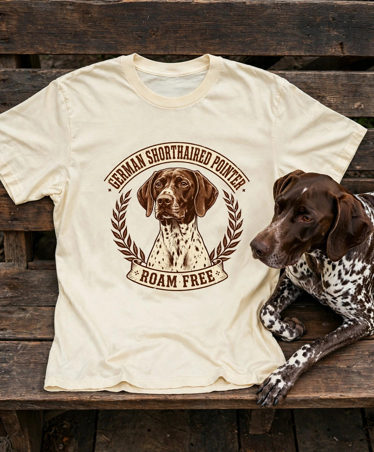 Roam Free German Shorthaired Pointer Tee — Comfort Colors fabric detail