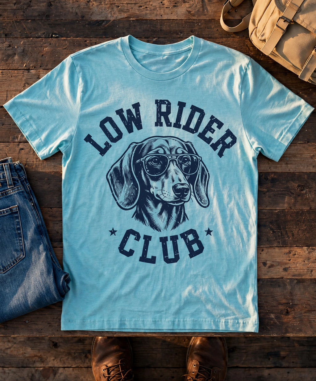 'Low Rider Club' Dachshund T-Shirt in Aqua