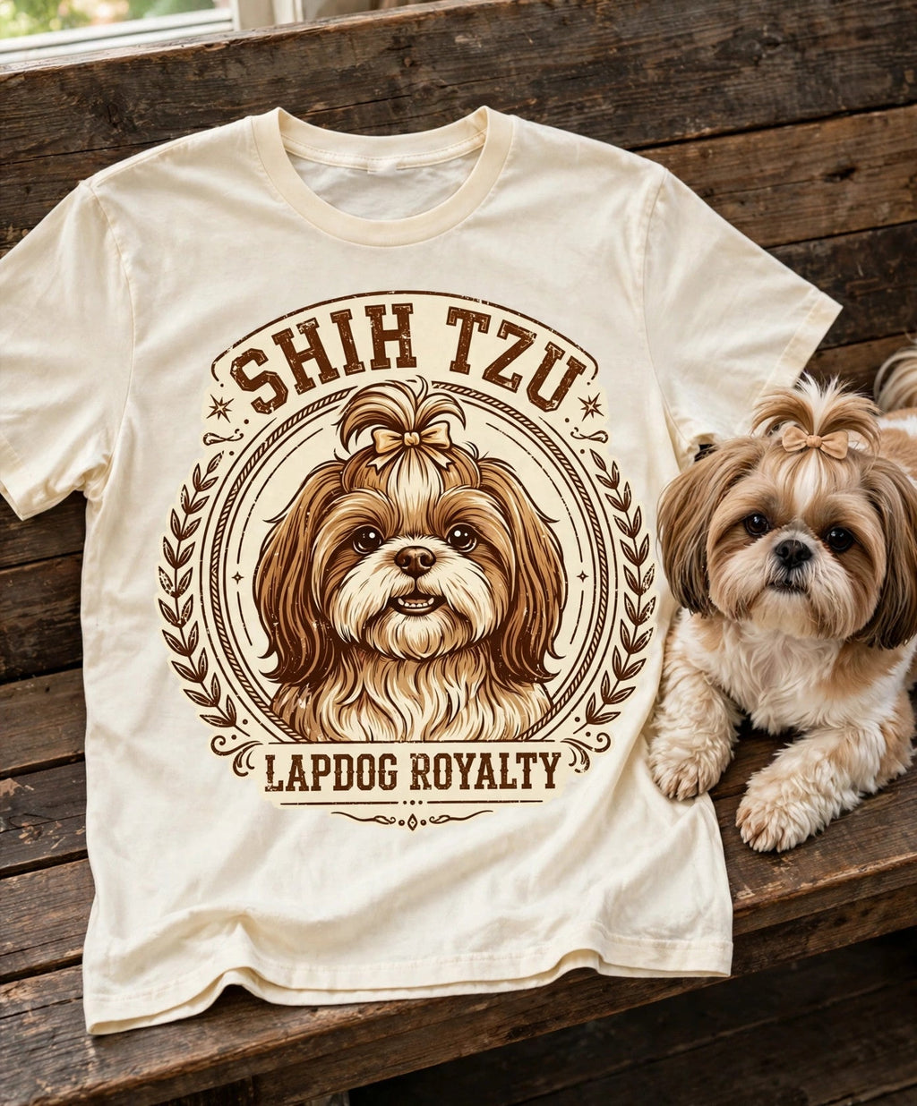 'Lapdog Royalty' Shih Tzu T-Shirt in Butter