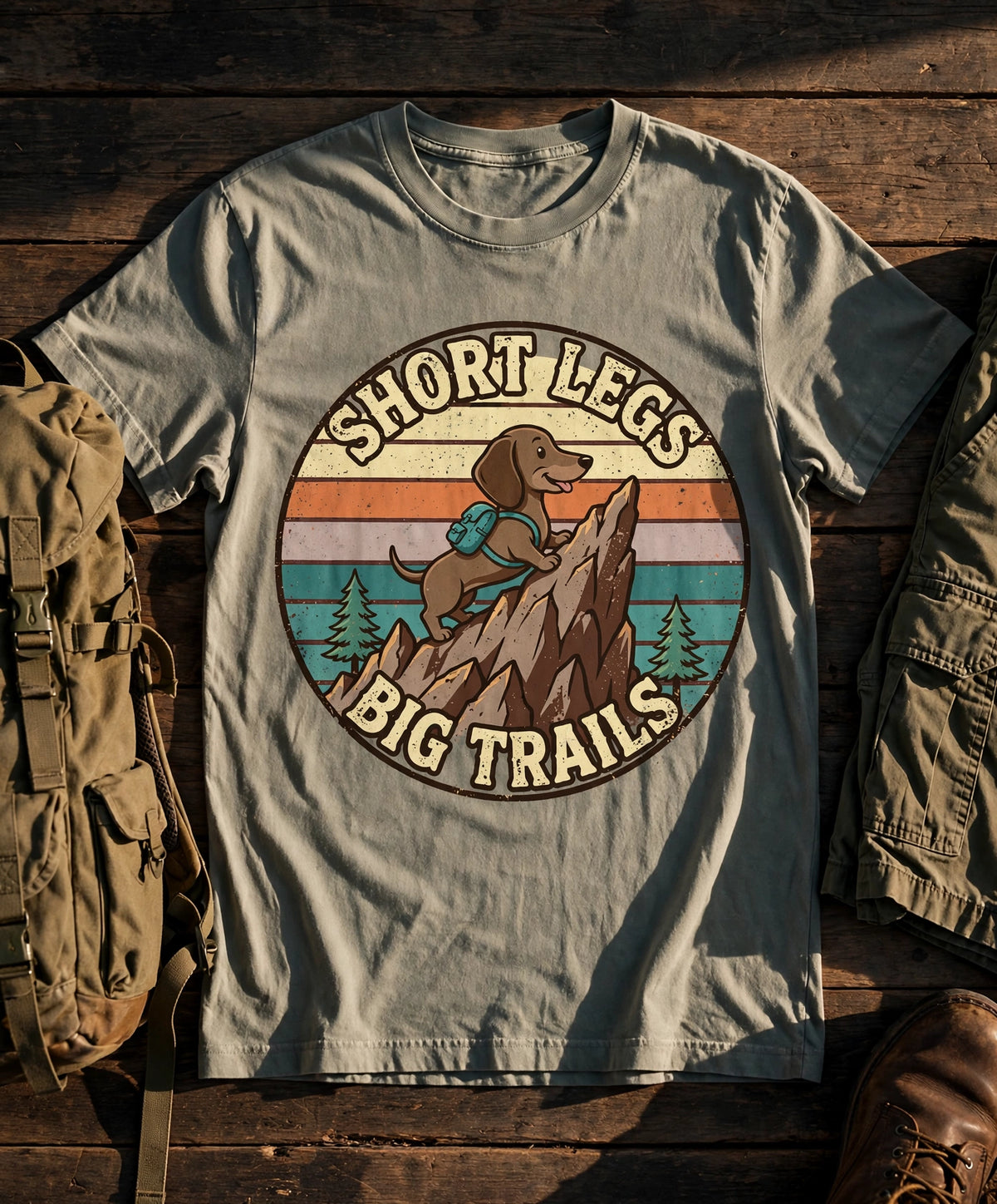 Short Legs, Big Trails Dachshund Tee in Bay