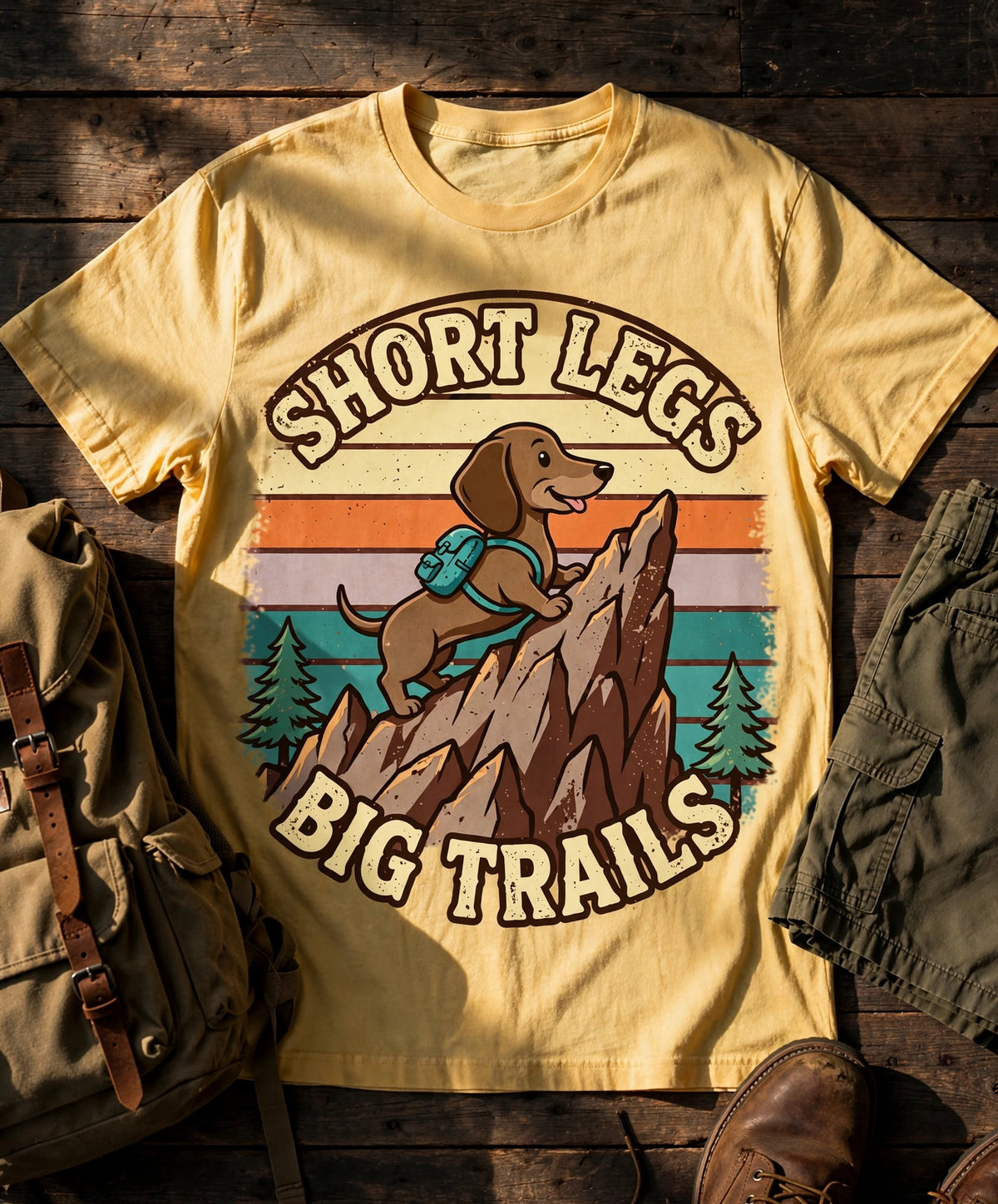 Short Legs, Big Trails Dachshund Tee in Butter