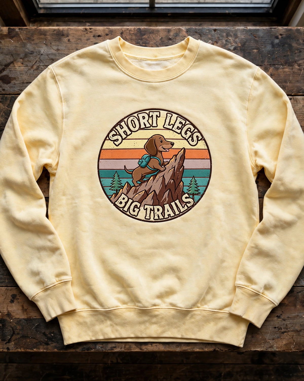 Short Legs Big Trails Dachshund Sweatshirt in Butter