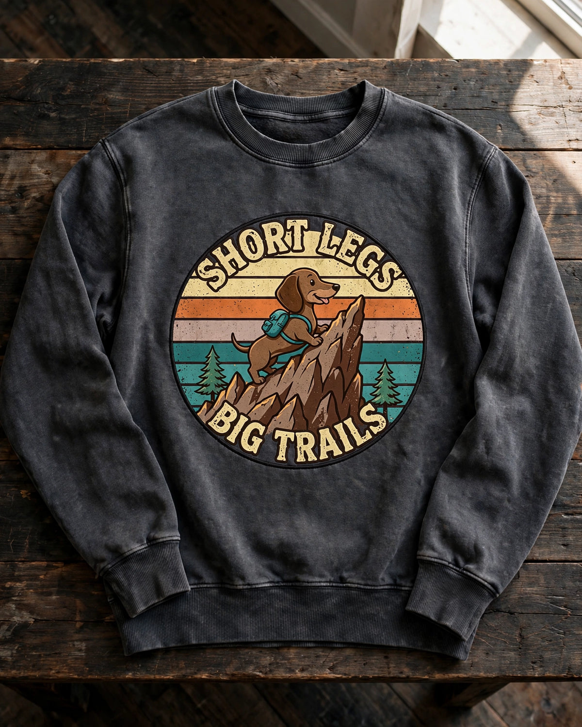 Short Legs Big Trails Dachshund Sweatshirt in Pepper