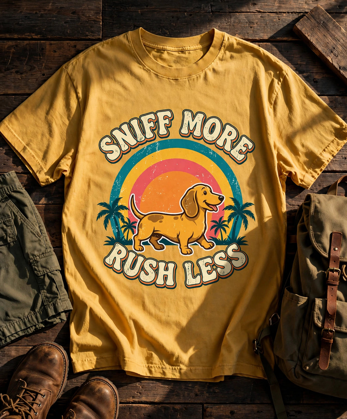 Dachshund Sniff More, Rush Less Tee — Comfort Colors fabric detail