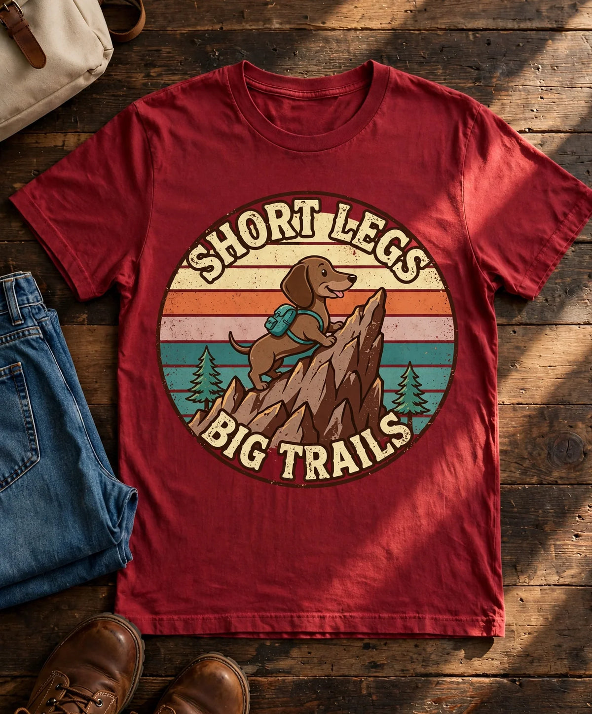 Short Legs, Big Trails Dachshund Tee in Brick