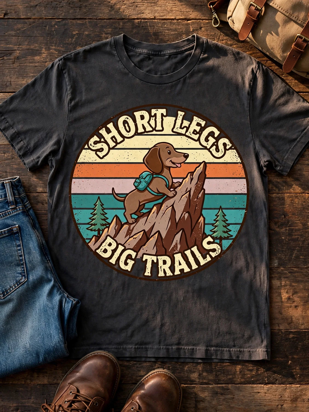 Short Legs, Big Trails Dachshund Tee in Pepper